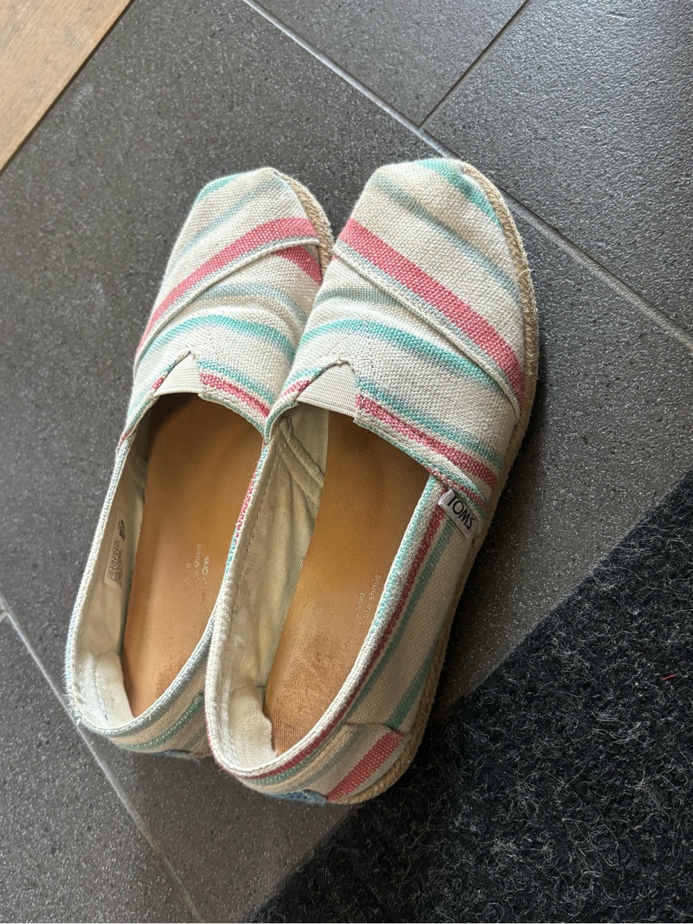 TOMS Canvas Slip-Ons with Pink and Aqua Stripes